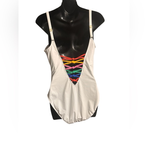 NWT retails 109, Bleu Rod Beattie white swimsuit with rainbow straps - Picture 5 of 9